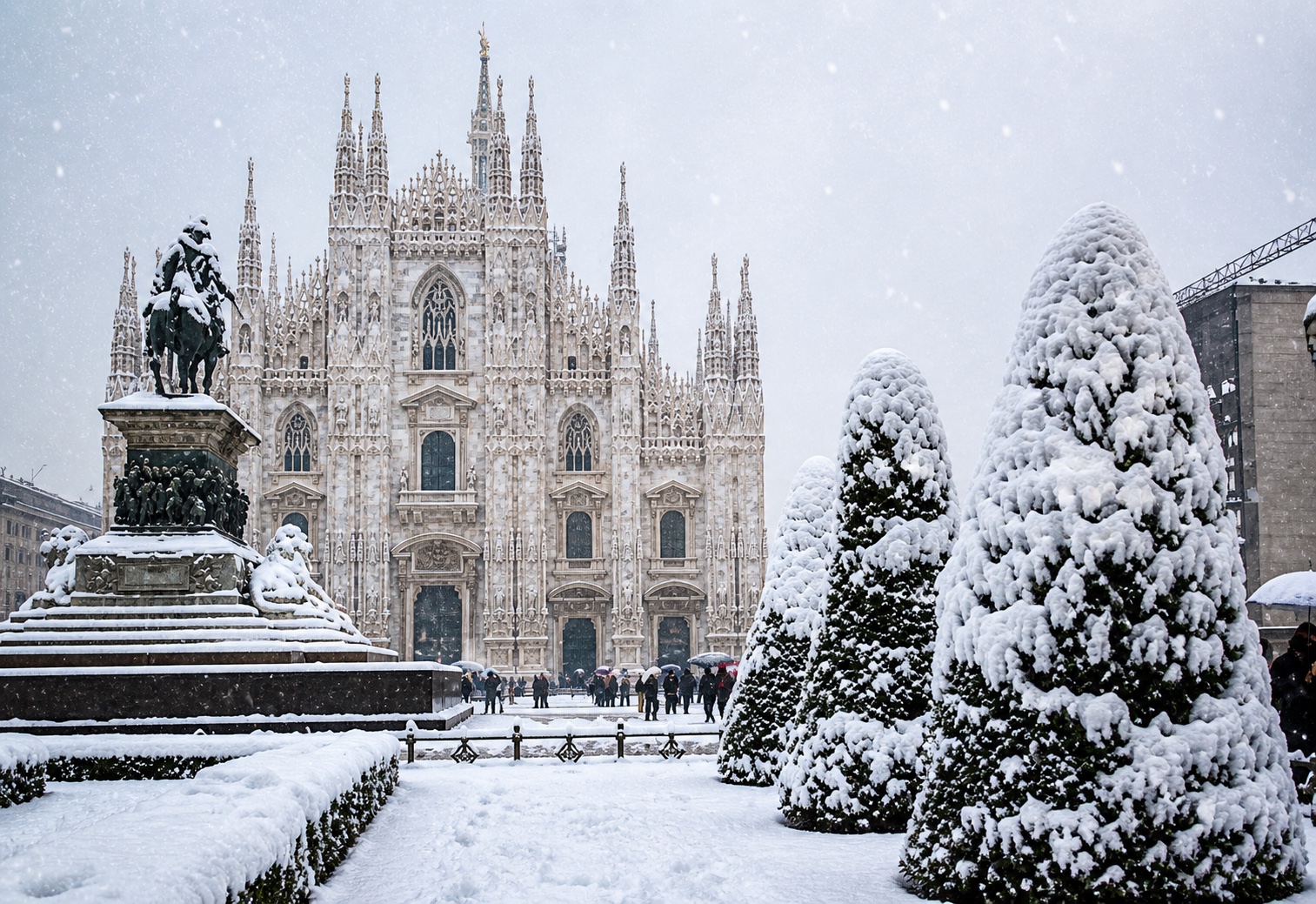 Milan Duomo square covered in snow